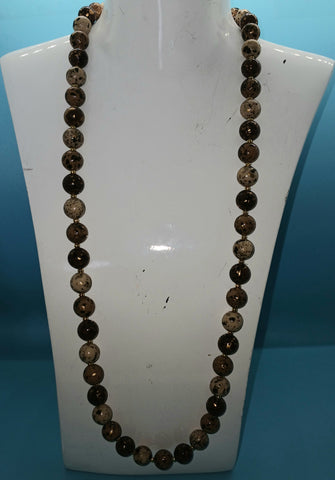 Brown, Cream, Tan & Gold Speckled 31" Beaded Necklace
