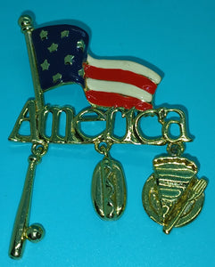 DANECRAFT 3 Charm America Flag Gold Brooch Pin