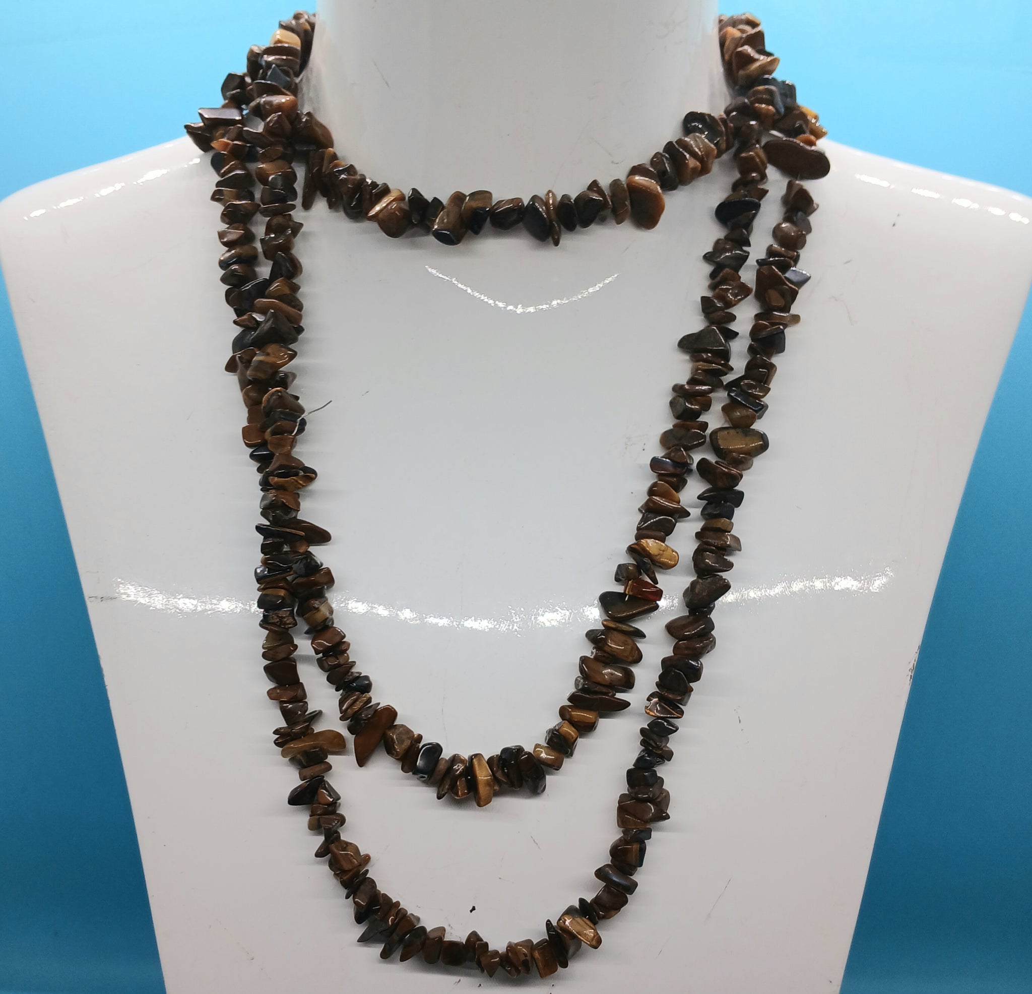 Vintage 53" Brown Tiger Eye Gemstone Necklace