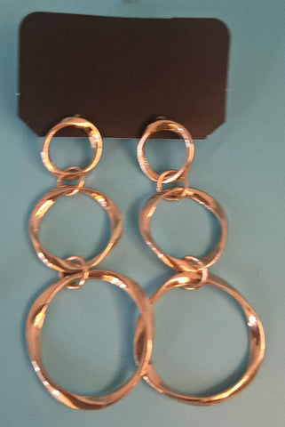 Brand New Gold Triple Ring Dangling Earrings