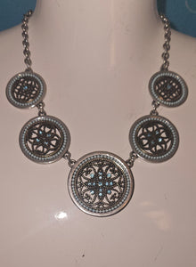 Brand New PERIWINKLE by BARLOW Cicular Silver & Copper Necklace w/ Blue Gemstones