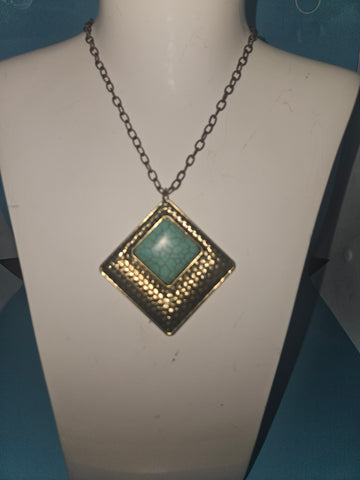 Vintage Copper Necklace w/ Gold & Turquoise Square Charm