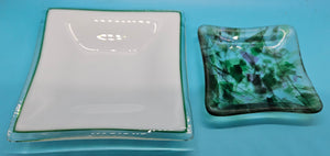 Set of 2 Small Glass Blown Square Trinket Dishes