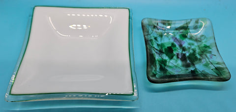 Set of 2 Small Glass Blown Square Trinket Dishes