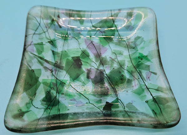 Set of 2 Small Glass Blown Square Trinket Dishes