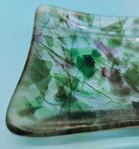 Set of 2 Small Glass Blown Square Trinket Dishes
