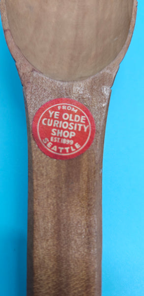 Vintage YE OLDE CURIOSITY SHOP SEATTLE Wood Hand Carved 11" Salad Serving Set