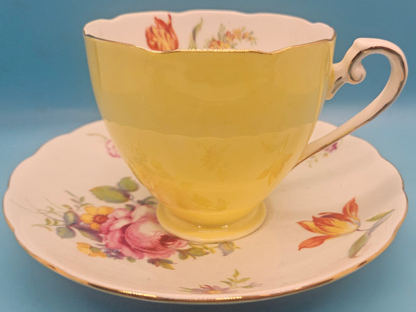 Yellow Floral YE OLD ENGLISH GROSVENOR Bone China Vintage English Tea Cup & Saucer