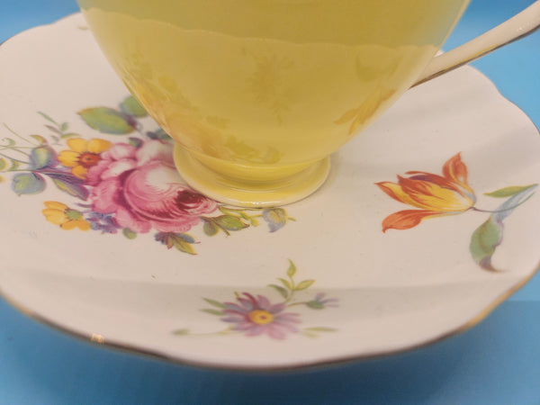 Yellow Floral YE OLD ENGLISH GROSVENOR Bone China Vintage English Tea Cup & Saucer