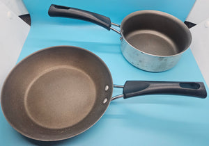 Set of 2 Vintage Aluminum Non-Stick 7" Sauce Pan & 1 Quart Skillet