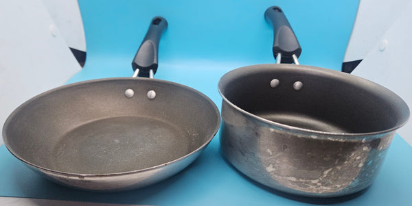Set of 2 Vintage Aluminum Non-Stick 7" Sauce Pan & 1 Quart Skillet
