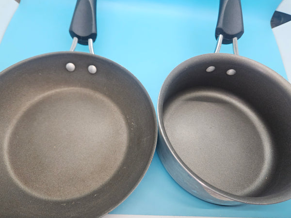 Set of 2 Vintage Aluminum Non-Stick 7" Sauce Pan & 1 Quart Skillet