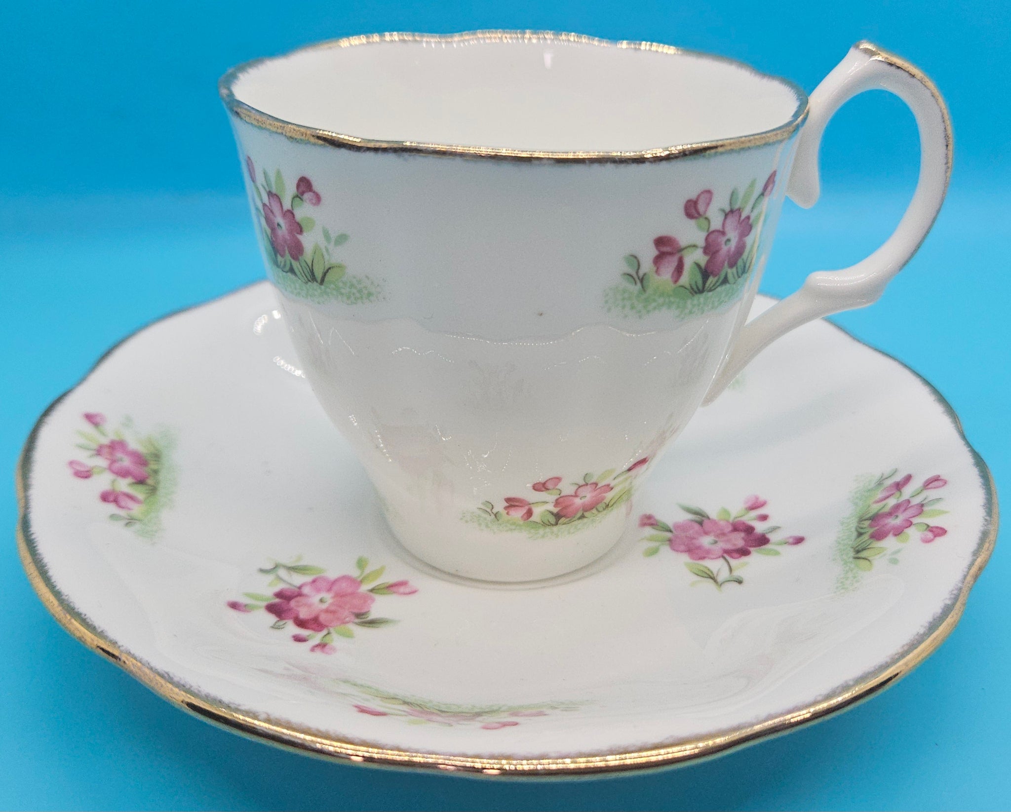 White & Pink Floral JASON Bone China English 8oz Tea Cup & Saucer