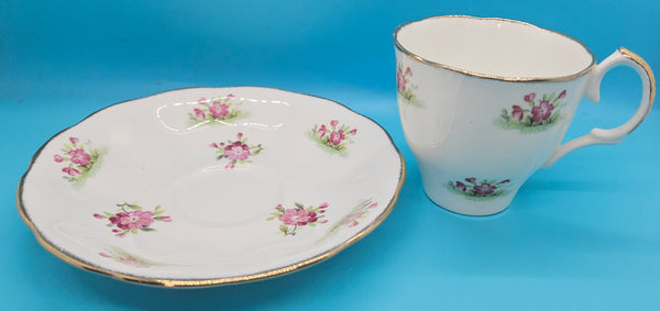 White & Pink Floral JASON Bone China English 8oz Tea Cup & Saucer