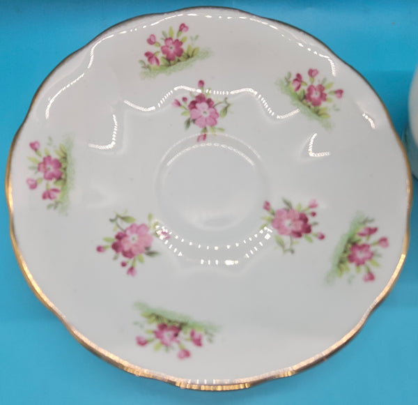 White & Pink Floral JASON Bone China English 8oz Tea Cup & Saucer
