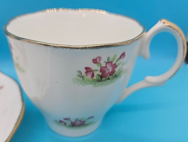 White & Pink Floral JASON Bone China English 8oz Tea Cup & Saucer