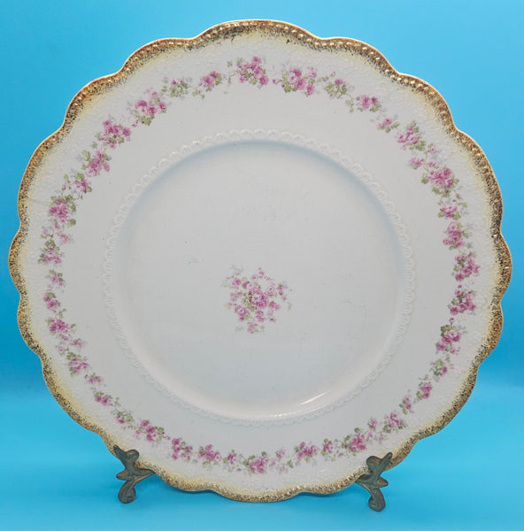 W.H. GRINDLEY & CO Vintage 8 3/4" Pink Floral Plate w/ Gold Trim
