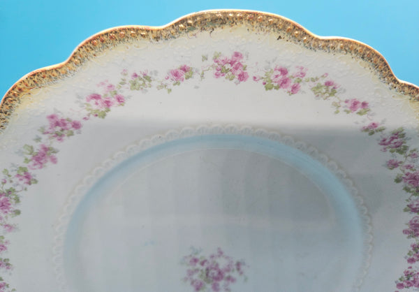 W.H. GRINDLEY & CO Vintage 8 3/4" Pink Floral Plate w/ Gold Trim