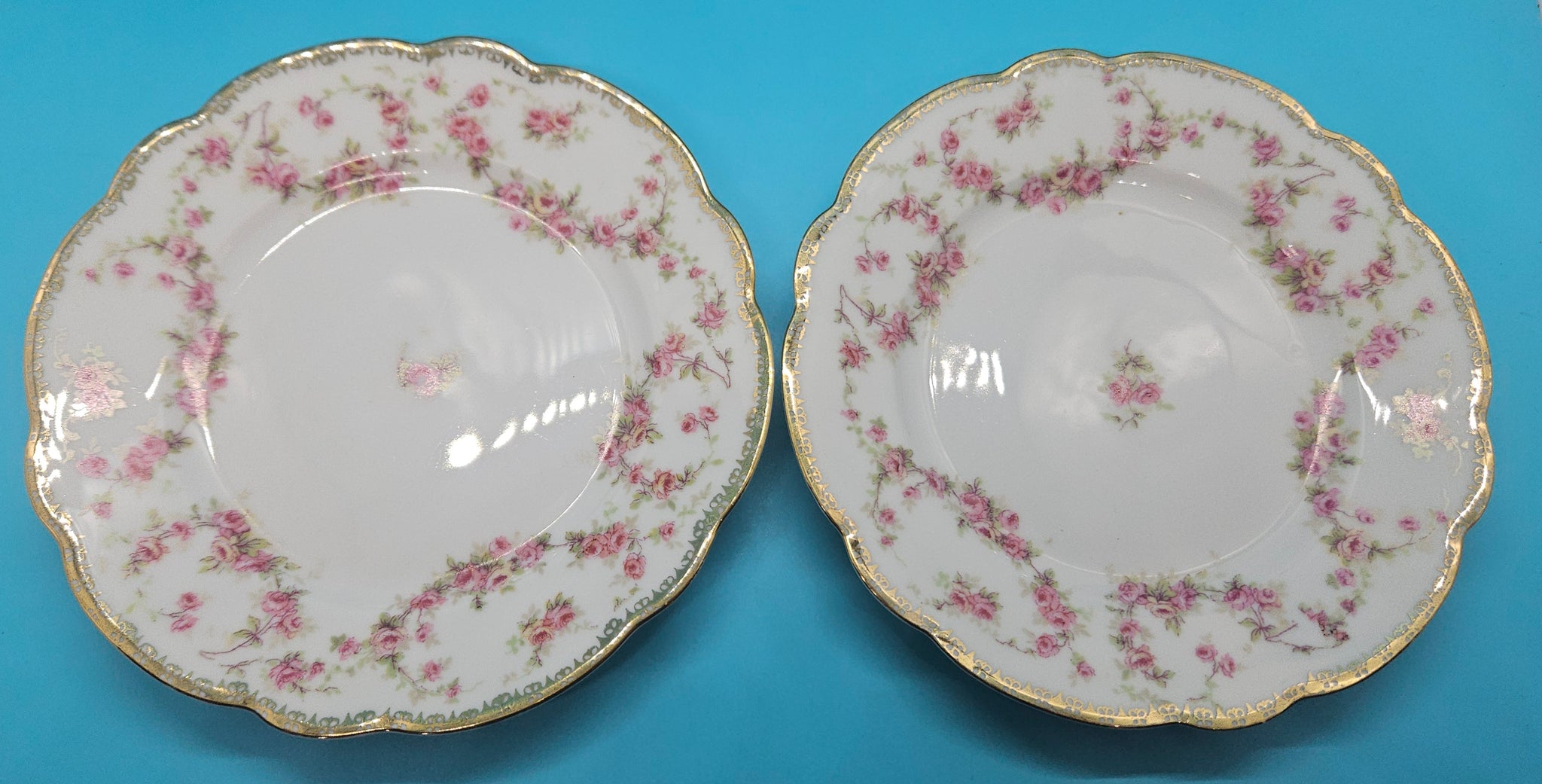 Set of 2 BRIDAL ROSE White, Gold & Floral 6" Plates