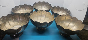Set of 6 Silver Metal 24 oz Bowls - Made in India