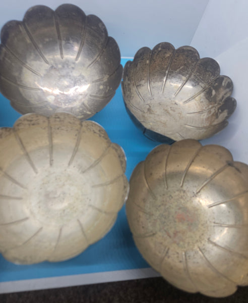 Set of 6 Silver Metal 24 oz Bowls - Made in India