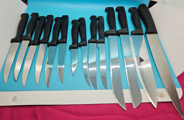 IC Japan Stainless Steel 15 Piece Kitchen Knife Set w/ Butcher Block