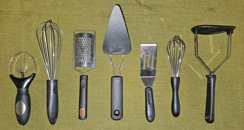 Lot of 7 Black & Silver Miscellaneous Kitchen Utensils