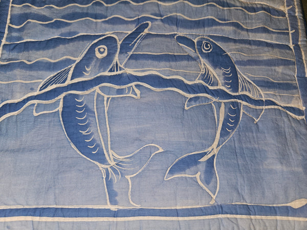Vintage Hand Painted 16.5" x 16.5" Padded Dolphin Pillow Cover