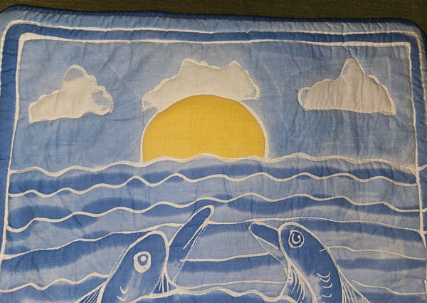 Vintage Hand Painted 16.5" x 16.5" Padded Dolphin Pillow Cover