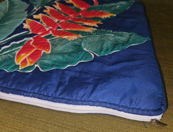 Bali Hand Painted BATIK HELICONIA Flower Blue 16.5" x 16.5" Padded Pillow Cover