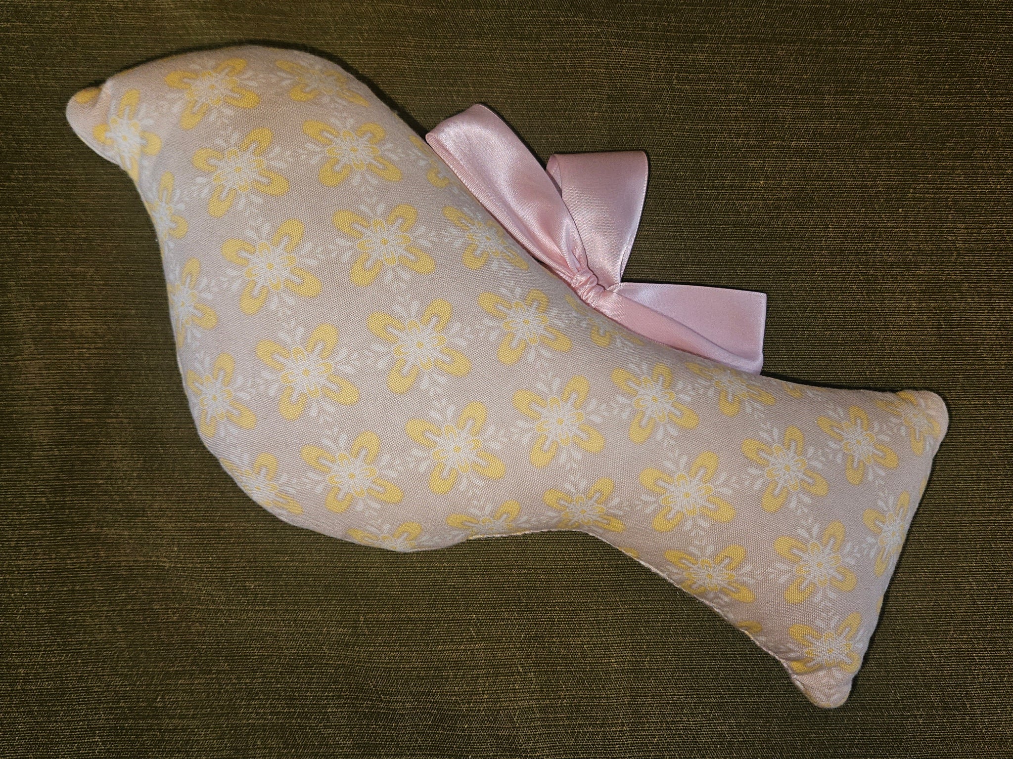 Vintage Tan, Yellow & White Handmade Stuffed Dove w/ Pink Bow