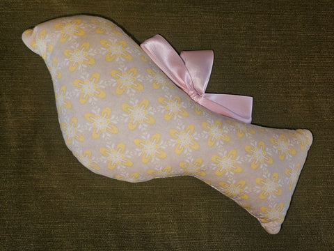 Vintage Tan, Yellow & White Handmade Stuffed Dove w/ Pink Bow