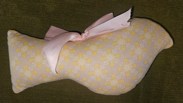 Vintage Tan, Yellow & White Handmade Stuffed Dove w/ Pink Bow