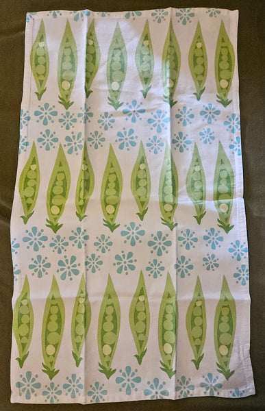 Vintage Blue, Green & White Peas In A Pod Dish Towel