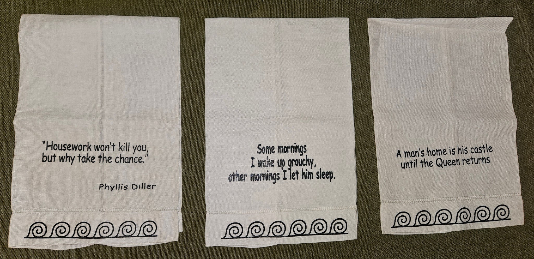 Lot of 3 Funny Linen Tea Towels