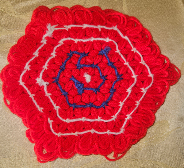 Red White & Blue Round Crocheted Hot Pad