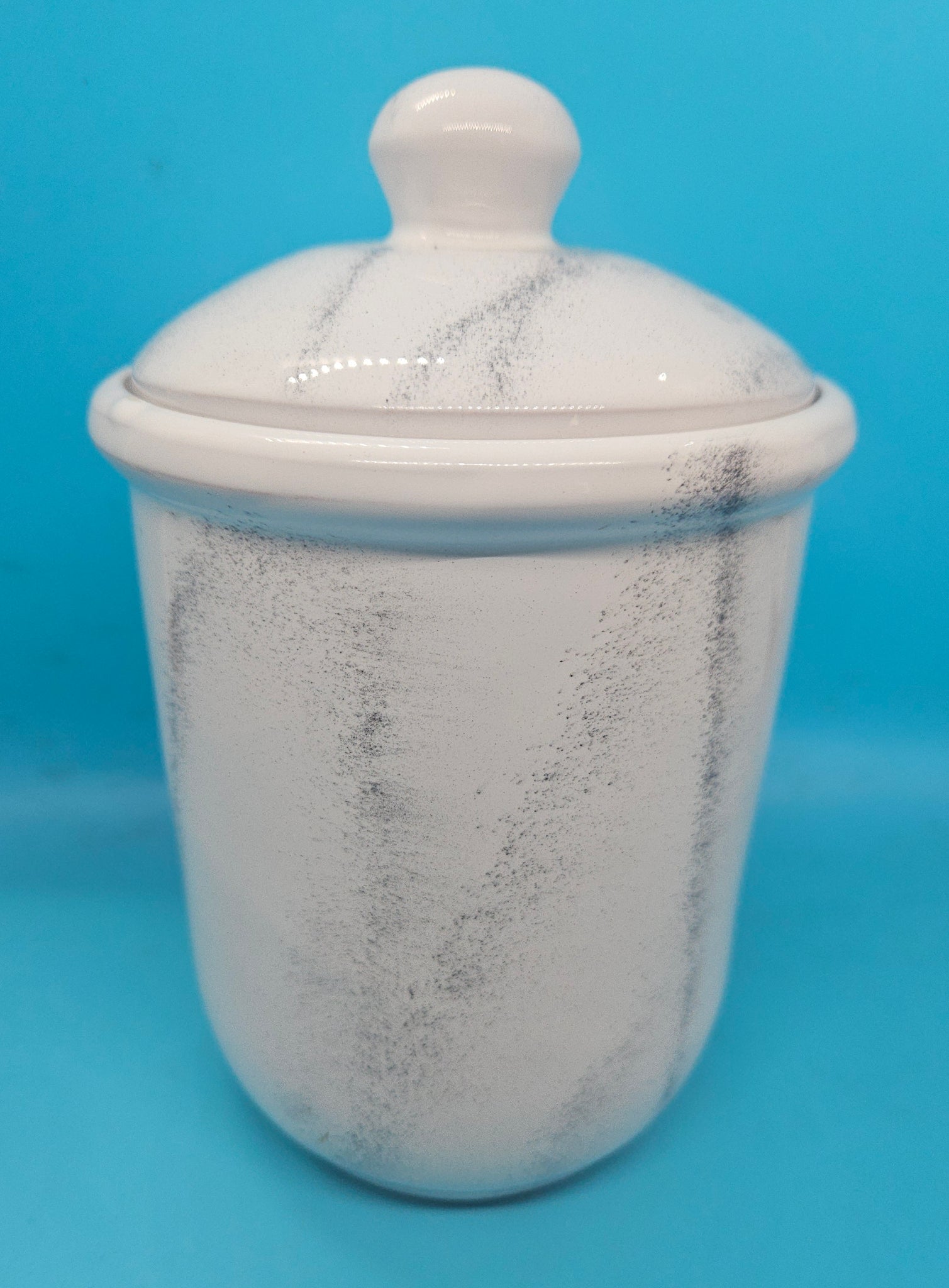 White & Black Stoneware Lidded Jar