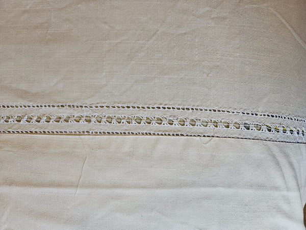 Vintage Cutwork Embroidery 70" x 104" Linen Tablecloth