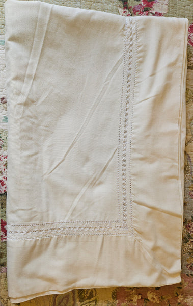 Vintage Cutwork Embroidery 70" x 104" Linen Tablecloth