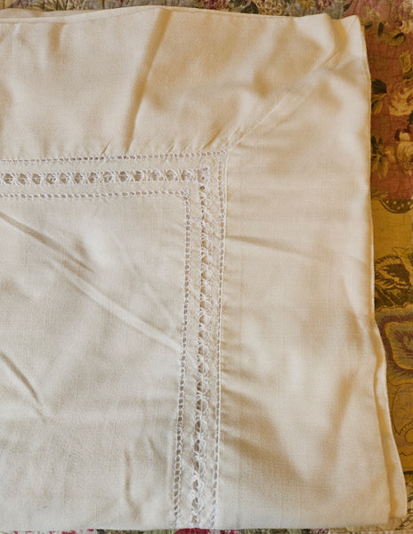 Vintage Cutwork Embroidery 70" x 104" Linen Tablecloth