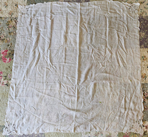 White Square Vintage 42" x 42" Cutwork Embroidery Tablecloth / Table Topper
