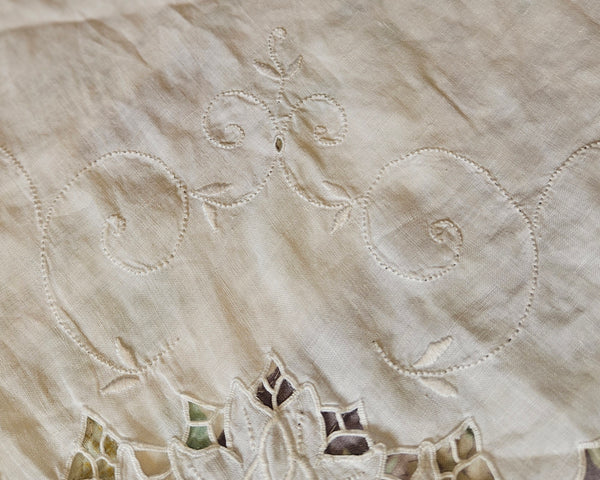 White Square Vintage 42" x 42" Cutwork Embroidery Tablecloth / Table Topper