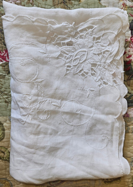 White Square Vintage 42" x 42" Cutwork Embroidery Tablecloth / Table Topper
