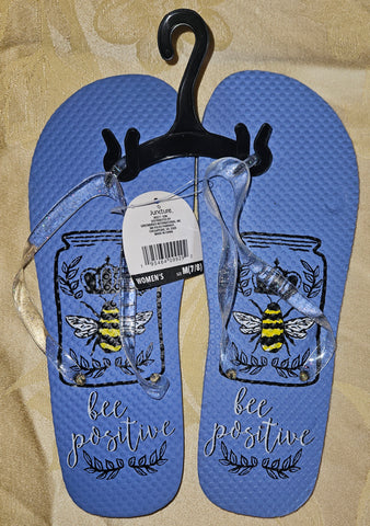 Women's 7/8 JUNCTURE "Bee Positive" Blue Flip Flops Sandals