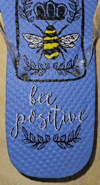 Women's 7/8 JUNCTURE "Bee Positive" Blue Flip Flops Sandals