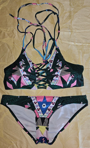 Women's Size 8/12 Green Geo Pattern Bikini Bathing Suit