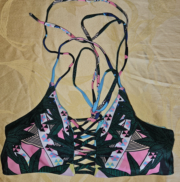 Women's Size 8/12 Green Geo Pattern Bikini Bathing Suit