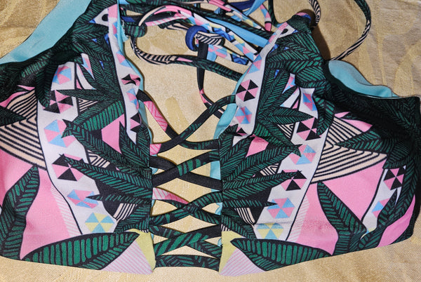 Women's Size 8/12 Green Geo Pattern Bikini Bathing Suit