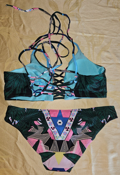Women's Size 8/12 Green Geo Pattern Bikini Bathing Suit