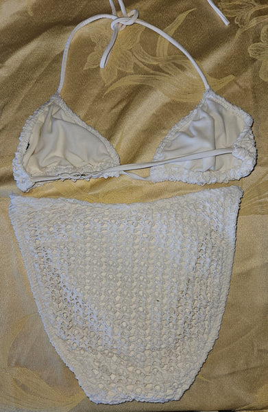 Women's Medium White Crochet Look String Bikini